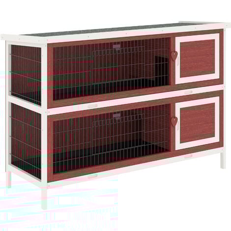 PawHut Rabbit Hutch, Guinea Pig Cage 2-Tier Bunny House w/ No-Leak Trays