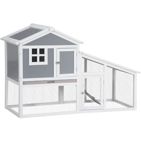 PawHut Rabbit Hutch, Guinea Pig Cage 2 Tier w/ Sunlight Roof & Tray, Grey
