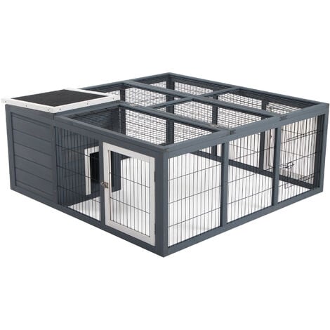 PawHut Rabbit Hutch, Guinea Pig House Outdoor Cage w/Openable Top, Grey