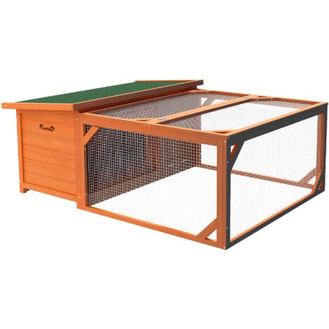 PawHut Rabbit Hutch, Guinea Pig Hutch Outdoor with Run & Open Roof, Orange