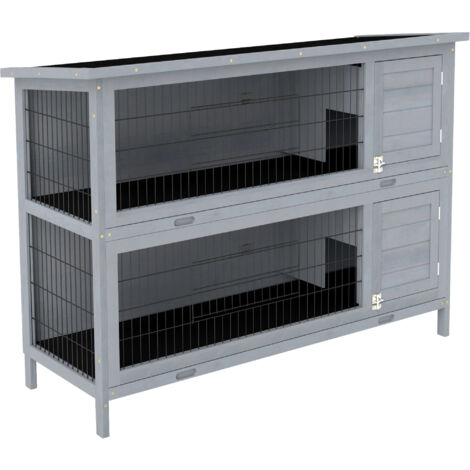 PawHut Rabbit Hutch, Guinea Pig Hutch with No-Leak Trays & Divider, Grey