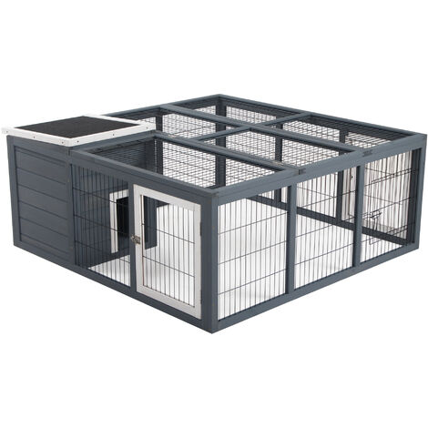 PawHut Rabbit Hutch Small Animal Guinea Pig House with Openable Roof Dark Grey