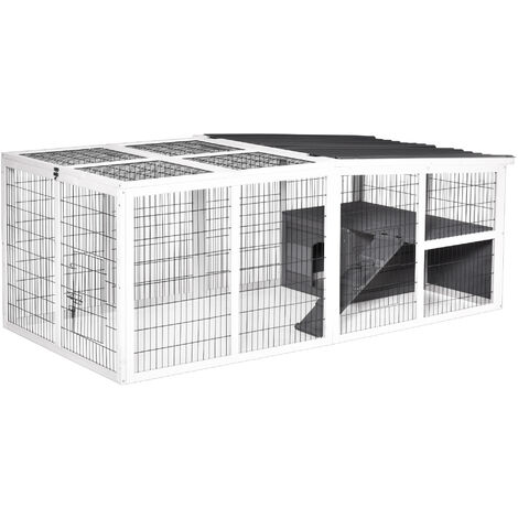 PawHut Rabbit Hutch Wooden Animal Cage Pet Run Cover with Hinge Roof, Grey