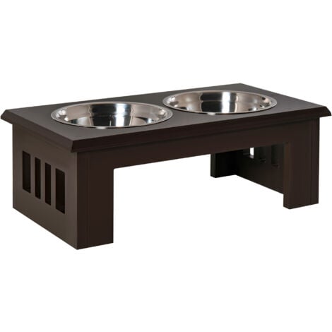 PawHut Raised Dog Bowls Pet Feeder Raised Elevated Stainless Steel Food Brown