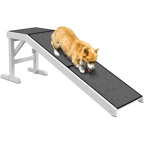PawHut rampa para perros de madera rampa para mascotas con alfombra antideslizante para perros pequeños medianos y grandes 152x40x50 cm blanco y gris