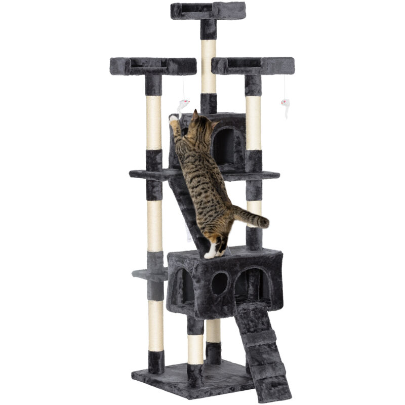 

Pawhut - Rascador Árbol para Gatos de Niveles con Cuevas Escaleras Juguetes Arbol de Gato - Gris