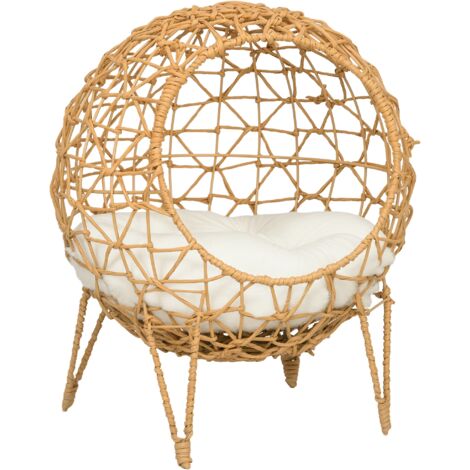 Pawhut Rattan Katzenkorb Katzenhöhle Katzenhütte Katzenbett mit Kissen erhöhtes Design Haustierbett Braun Ø45 x 57H cm