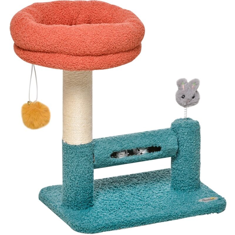 

Pawhut - Árbol para Gatos Pequeño con Cama Extraíble Rodillo con Cascabeles Poste Rascador de Sisal Bola Colgante y Juguete 37x25x45 cm - Naranja y