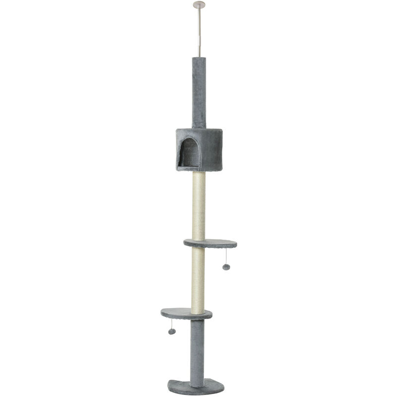 

Pawhut - Árbol Rascador para Gatos Grande Altura 217 cm con Plataformas Cueva Postes de Sisal Bola de Juego Gris Claro - Gris