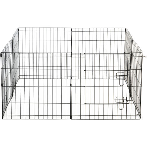 PawHut Recinto per Cani Gatti Cuccioli Roditori Recinzione Rete Gabbia 8 Pezzi 91 x 61cm Nero
