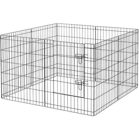 PawHut Recinto per Cani Gatti Cuccioli Roditori Recinzione Rete Gabbia 8 Pezzi 91 x 61cm Nero