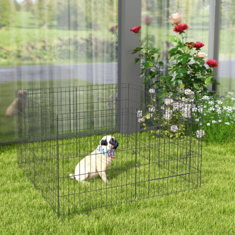 PawHut Recinto per Cani Gatti Cuccioli Roditori Recinzione Rete Gabbia 8 Pezzi 91 x 61cm Nero