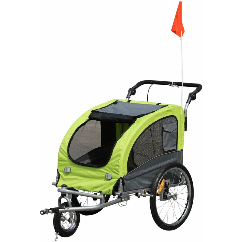 

Remolque Bicicleta Perros Carro Cochecito para Transporte Mascota Barra de Paseo - Verde, Gris