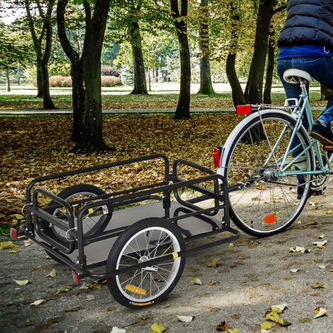 PawHut Remolque de Bicicleta Plegable para Carga 40kg Carga de Equipaje con Marco de Acero Ligero y Reflectores 139x71,5x49 cm Negro