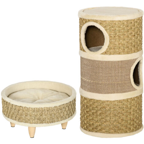 PawHut Set 2 Pezzi con Cuccia per Gatti a 3 Livelli e Letto per Animali