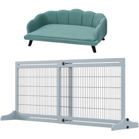 PawHut Set 2 Pezzi Divano per Cani e Cancellino per Cani Estensibile 104-183cm