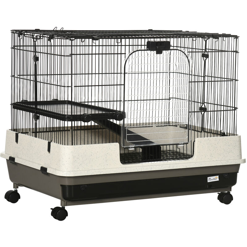 PawHut Small Pet Animal Cage w/ Metal Wire Top Platform Removable Tray 4 Wheels