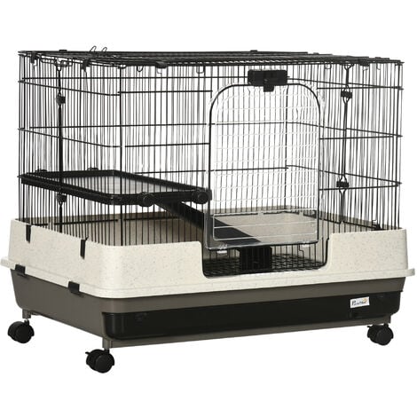 main image of "PawHut Small Animal Cage Metal Wire w/ Platform Ramp Hamster Guinea Pig Rat"