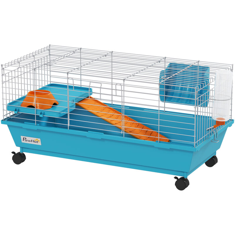 PawHut Small Animal Cage , Rabbit Cage with Wheels and Water Bottle
