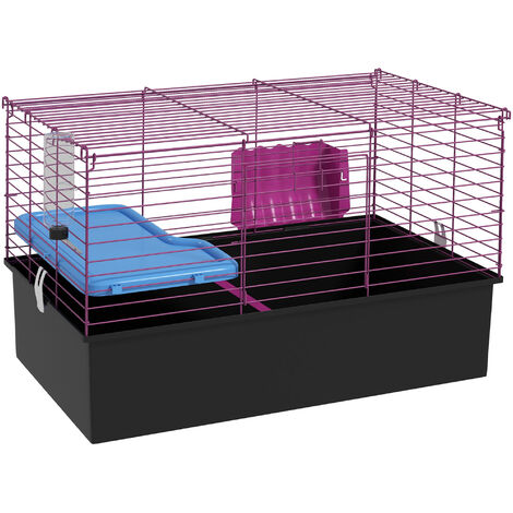 PawHut Small Animal Cage, Rabbit Guinea Pig Hutch, Pet Playhouse Black
