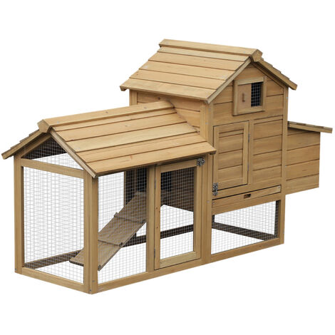 main image of "PawHut Small Chicken Coop Hen Cage Nesting Box w/ Outdoor Run Grey 150.5 x 54 x 87 cm"