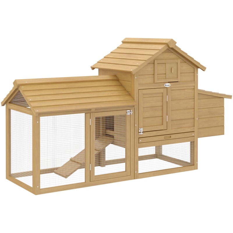 Pawhut - Small Chicken Coop with Run Hen House Poultry Coops Nesting Box Wood Natural