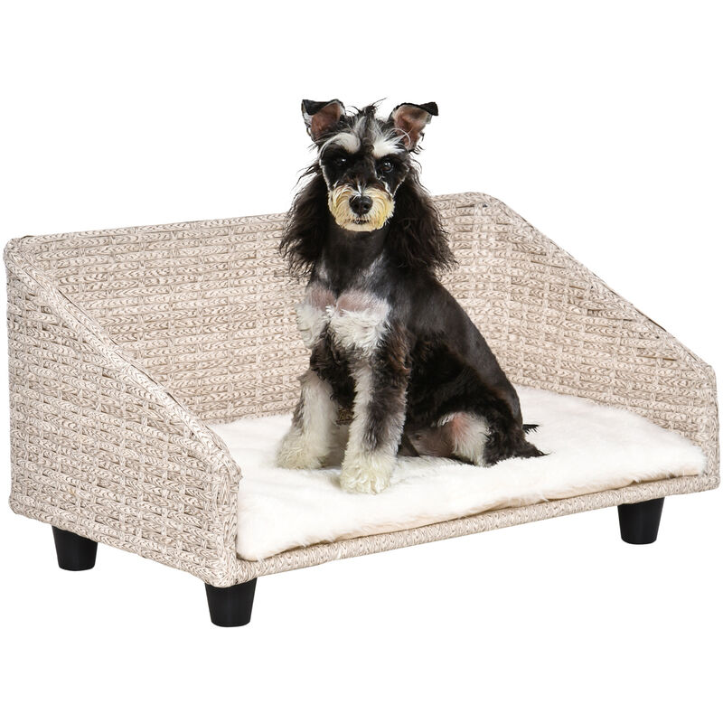 

Sofá Cama de Mimbre para Mascotas Perros Gatos Cama Elevada con Cojín Lavable y Respaldo Alto para Interior 70,5x40x37,5 cm Gris Beige - Gris Claro