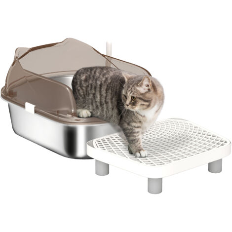 PawHut Stainless Steel Litter Box, Cat Litter Tray w/ Lid, Pedal, Scoop