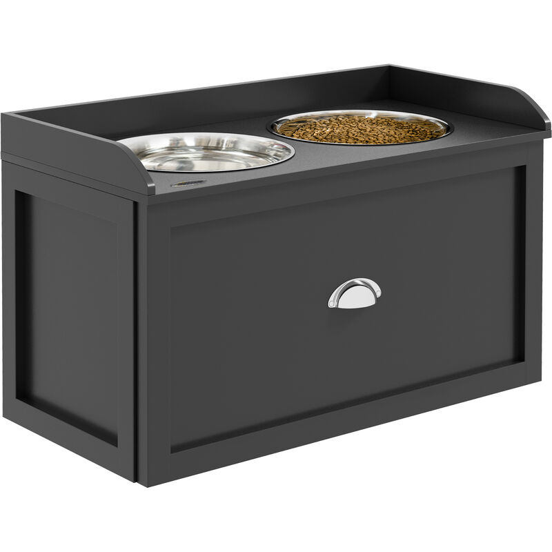 Pawhut - Stainless Steel Raised Dog Bowls, Double Bowl w/ 21L Storage Drawer Black
