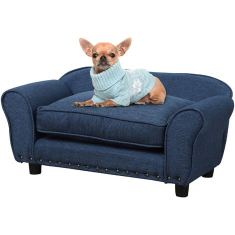 main image of "PawHut Stylish Linen Pet Sofa w/ Wood Frame Metal Studding Cushion Legs Dog Blue"