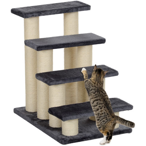 PawHut Tiertreppe Katzentreppe Hundetreppe 4 Stufen Treppe für Katze und Hunde Plüsch Grau 60 x 40,5 x 59 cm - Grau