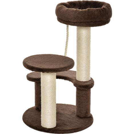PawHut Tiragraffi per Gatti a Colonna con 3 Livelli in Peluche Grigio