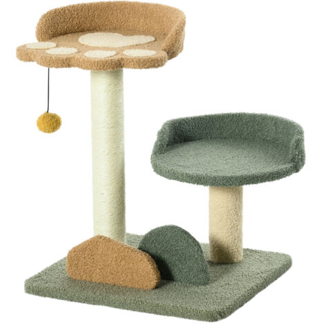 PawHut Tiragraffi per Gatti con 2 Piattaforme, Pallina e Rivestimento Velluto