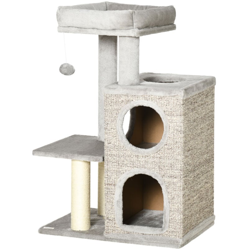 Pawhut - Tiragraffi per Gatti in Truciolato Peluche e Corda di Sisal Grigio