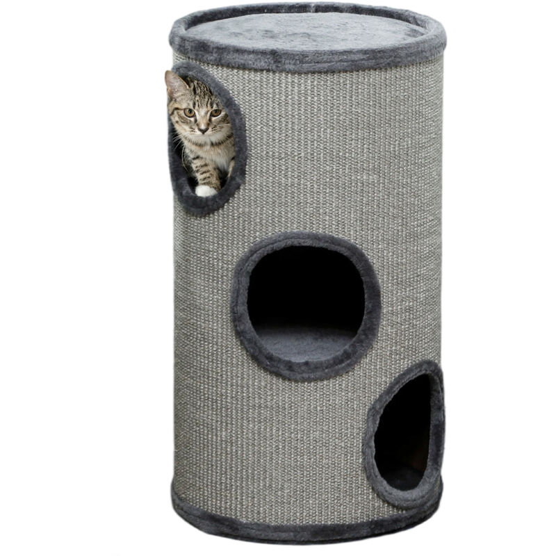 Tonneau à gratter pour chat - PawHut - 3 niveaux - recouvert de peluche - en sisal - Ø 38 x 70 cm - gris clair Tonneau à gratter pour chat - PawHut - 3 niveaux - recouvert de peluche - en sisal - Ø 38 x 70 cm - gris clair