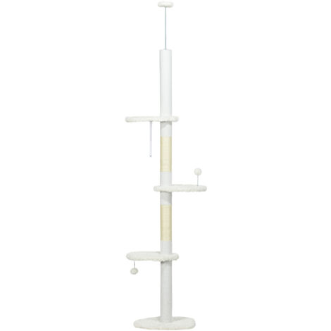 PawHut Torre per Gatti a Soffitto con Altezza Regolabile 48x32x225-255cm Bianco