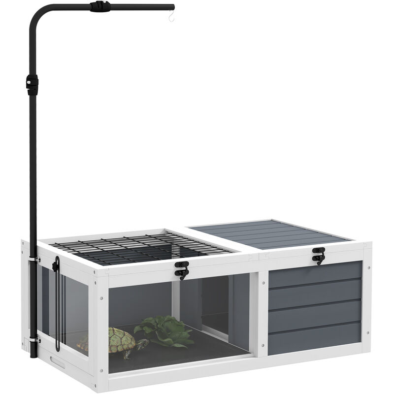 Tortoise House, Wooden Tortoise Table w/ Lamp Holder - Grey - Pawhut