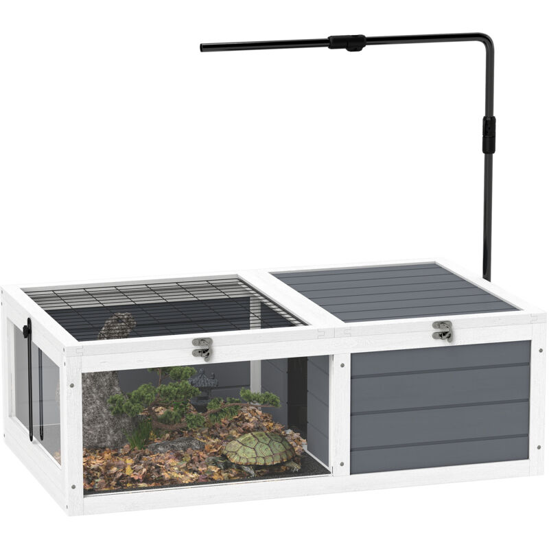 Tortoise House, Wooden Tortoise Table w/ Lamp Holder - Grey - Pawhut