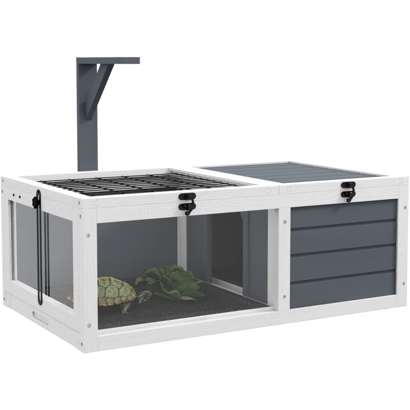 Pawhut - Tortoise House, Wooden Tortoise Table w/ Wooden Lamp Holder - Grey