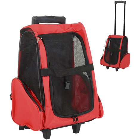 PawHut Transportin Carrito Perro 2 en 1 Mochila Carrito 36x30x49 cm Mascotas Rojo