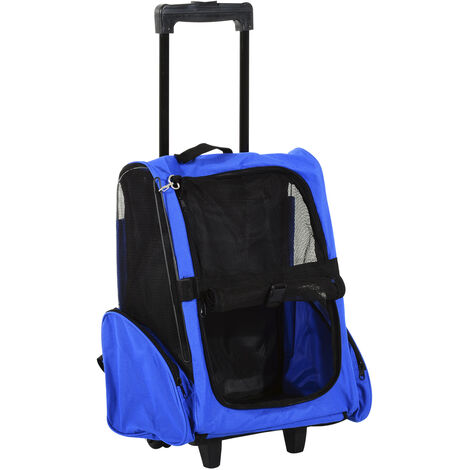 PawHut Transportin Carrito Perro 2 en 1 Mochila Carrito 36x30x49 cm Mascotas Azul