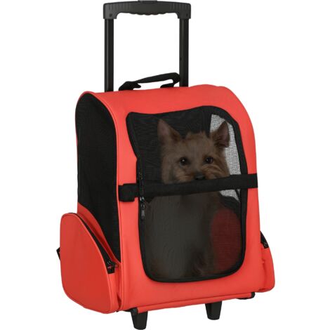 PawHut Transportin Carrito Perro 2 en 1 Mochila Carrito 42x25x55 cm Mascotas Perro Gato Rojo