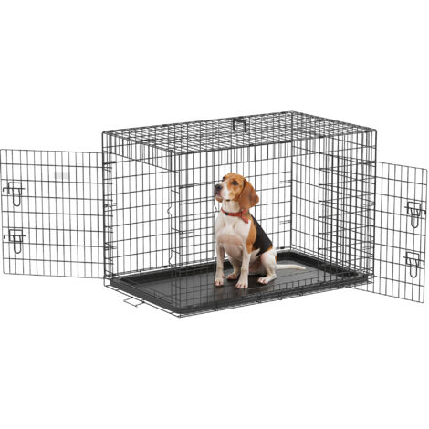 PawHut Transportin de Perros con Asa Transporte 2 Puertas Reja de Alambre 106x71x76 cm Negro