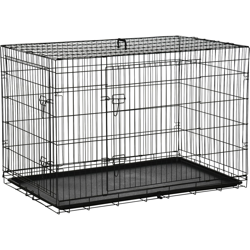 

Transportín de Perro de 2 Puertas Plegable con Asa Acero 122x77x82cm Negro - Negro - Pawhut