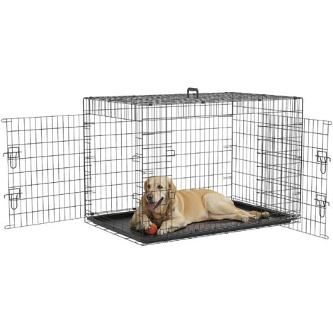 PawHut Transportin de Perros con Asa Transporte 2 Puertas Reja de Alambre 122x77x82 cm Negro - Negro