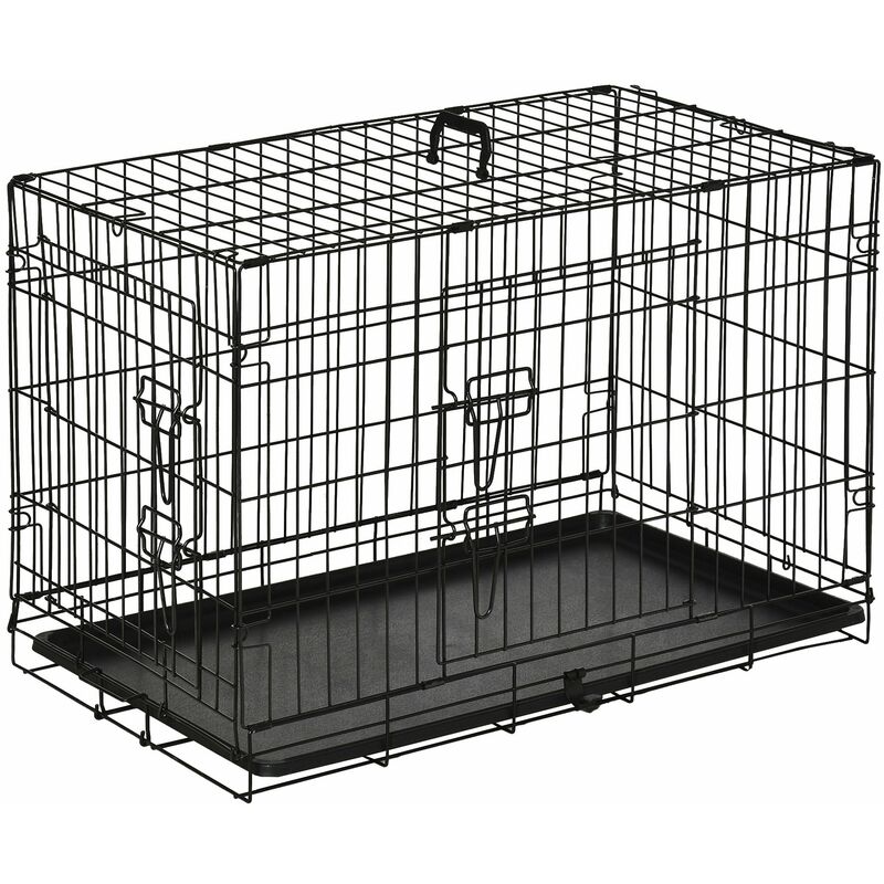 

Transportín de Perro de 2 Puertas Plegable con Asa Acero 76x53x60cm Negro - Negro