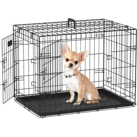 PawHut Transportin de Perros con Asa Transporte 2 Puertas Reja de Alambre 76x53x57 cm Negro