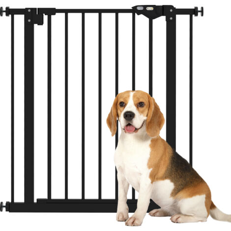 PawHut Türschutzgitter Treppenschutzgitter Türgitter ohne Bohren Treppengitter für Breiten 74-80 cm Beidseitig Schwenkbar Metall Schwarz