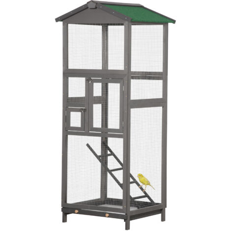 PawHut Voliera Alta 165cm da Esterno con Vassoio Estraibile Grigio Chiaro