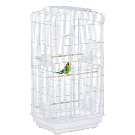 Pawhut – Cage à oiseaux volière 46,5L x 35,5l x 92H cm – Métal blanc – 4 mangeoires et 3 perchoirs en bois – Accès facile par 2 portes